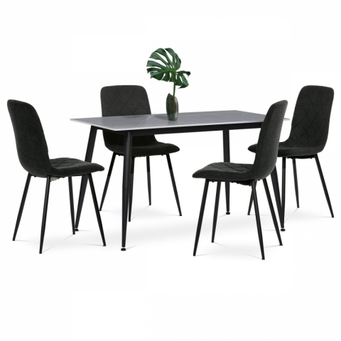 Jídelní set 4+1 stůl 130x70 x76 matný mramor černé nohy + 4 židle černé Clear VI