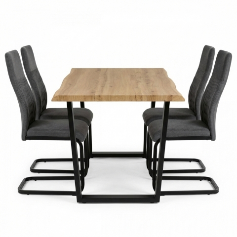Jídelní set 4+1 stůl 140x80 divoký dub kov + 4 židle šedé Maxim VI
