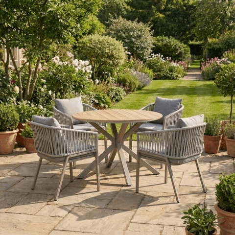 Zahradní hliníkový set 4+1 stůl 110x110 polywood béžový + 4 židle AZTXR-S1430 CRM 