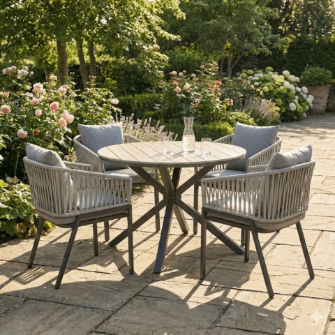 Zahradní hliníkový set 4+1 stůl 110x110 polywood šedý + 4 židle AZTXR-S1430 GREY 