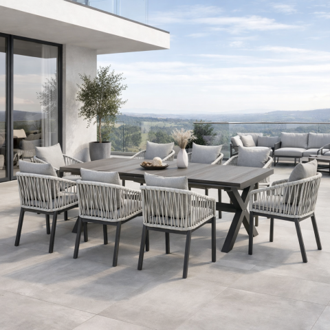 Luxusní zahradní set 8+1 s rozkládacím stolem 200–260 cm dub / šedý | AZTXR-G1920