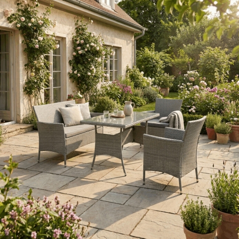 Zahradní sestava pro 4 osoby 100x60x69cm polyratan šedá AZS-A1442 GREY 