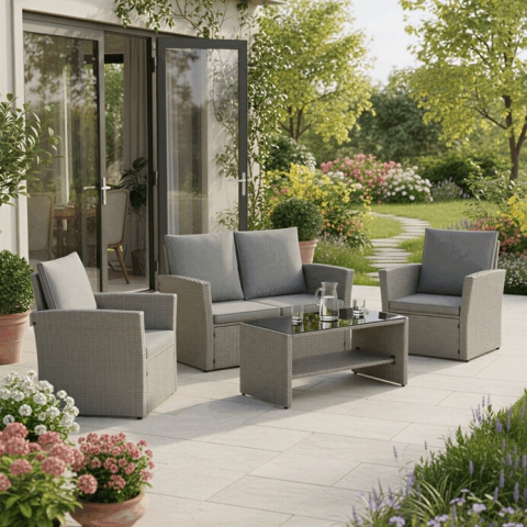 Zahradní sedací souprava pro 4 osoby polyratan šedá AZS-A1523 GREY