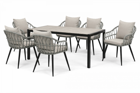 Zahradní hliníkový set stůl 160x90 polywood černý + 6 židlí AZTXR-S1514 BK