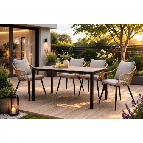 Zahradní hliníkový set stůl 160x90 polywood černý + 4 židle AZTXR3-S1514 BK