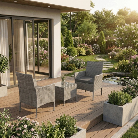 Zahradní sestava set 1+2 polyratan šedá AZS-A1102 GREY