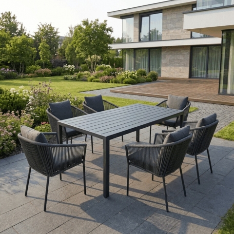 Zahradní hliníkový set 6+1 stůl 180x90 polywood šedý AZTXR12-C1211 GREY  