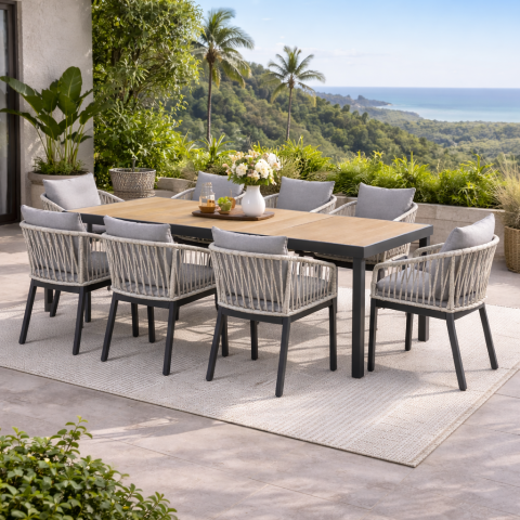 Zahradní set 8+1 stůl 190×90 cm polywood / hliník šedý AZTXR15-W1408 