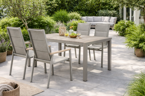 Zahradní kovový set 4+1 stůl 150x90 polywood béžový AZTXR24-S1215 CRM  