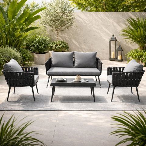 Zahradní set sestava 2+1+1 kovová šedá Alaska