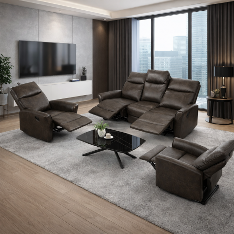 Moderní rozkládací sedací souprava 3+1+1 hnědá látka vintage Triger