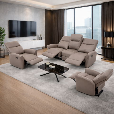 Moderní rozkládací sedací souprava 3+1+1 hnědá látka vintage Triger II