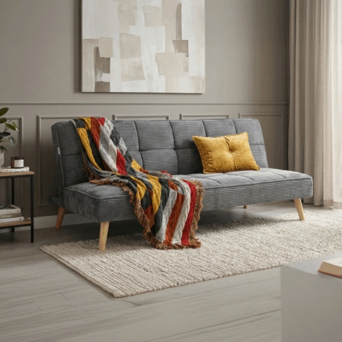 Trojmístná rozkládací pohovka, šedá, manšestrová látka, ASB-C3030 GREY6