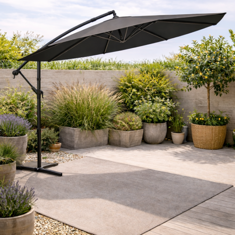 Zahradní slunečník 350 cm- šedý, kovový ASL-E1116 GREY 