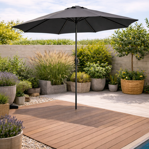 Zahradní slunečník 290cm - šedý, kovový ASL-E1130 GREY 