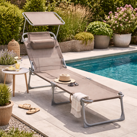 Zahradní lehátko 193x53x29 látka krémová AZL-E1192 CRM 