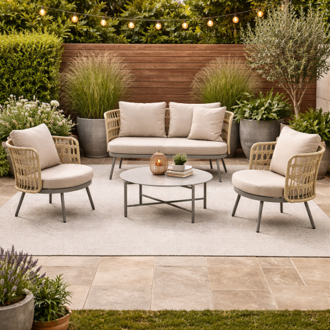 Zahradní set sestava 2+1+1 - kovová béžová AZS-L1994 CRM