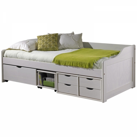 Zvýšená postel masiv 90x200 bílá s roštem s úložným prostorem Maxima 