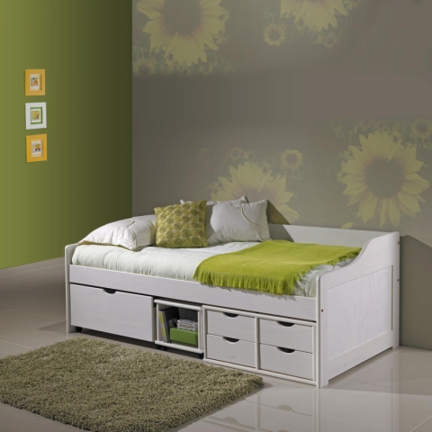 <![CDATA[Zvýšená postel masiv 90x200 bílá s úložným prostorem Maxima 8809b Idea]]>