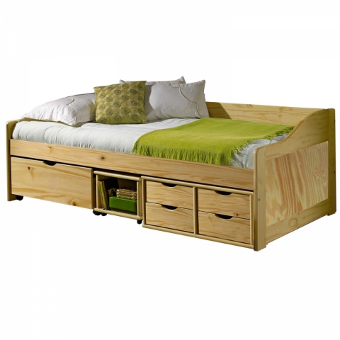 Zvýšená postel 90x200 s roštem z masivu s úložným prostorem Maxima