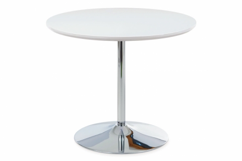 jídelní stůl kulatý 90 cm bílý lesk, chrom, AT-1901 WT 