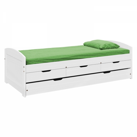 Rozkládací zvýšená postel 90x200 bílá s přistýlkou masiv Marinella 